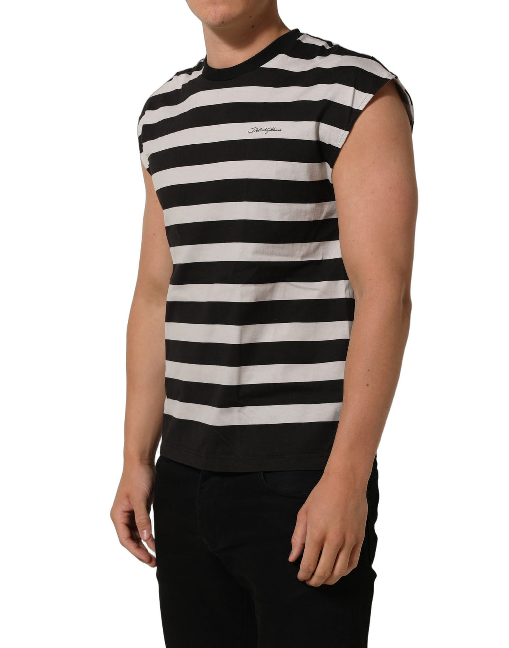 Dolce & Gabbana Black White Stripes Cotton Sleeveless T-shirt