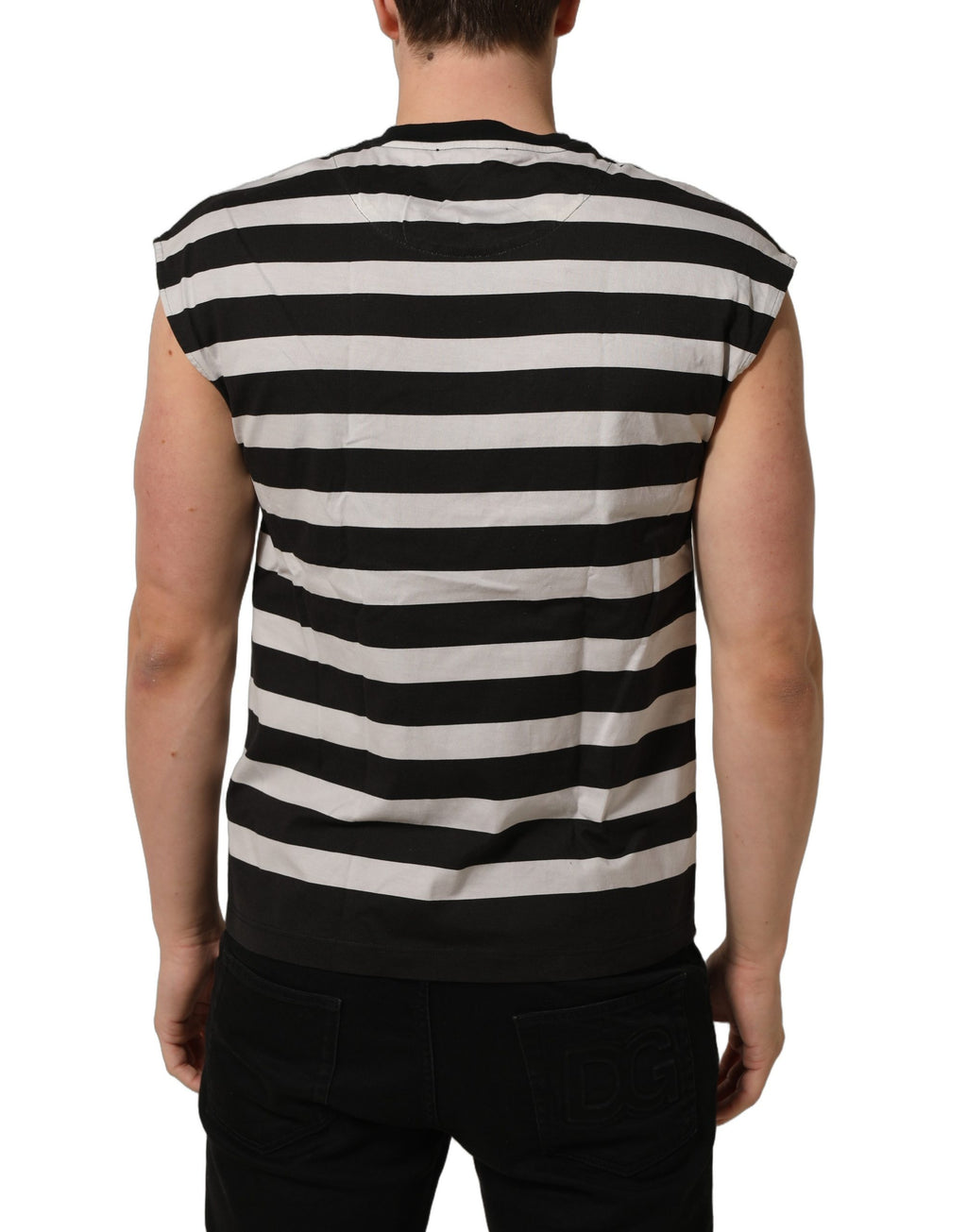 Dolce & Gabbana Black White Stripes Cotton Sleeveless T-shirt