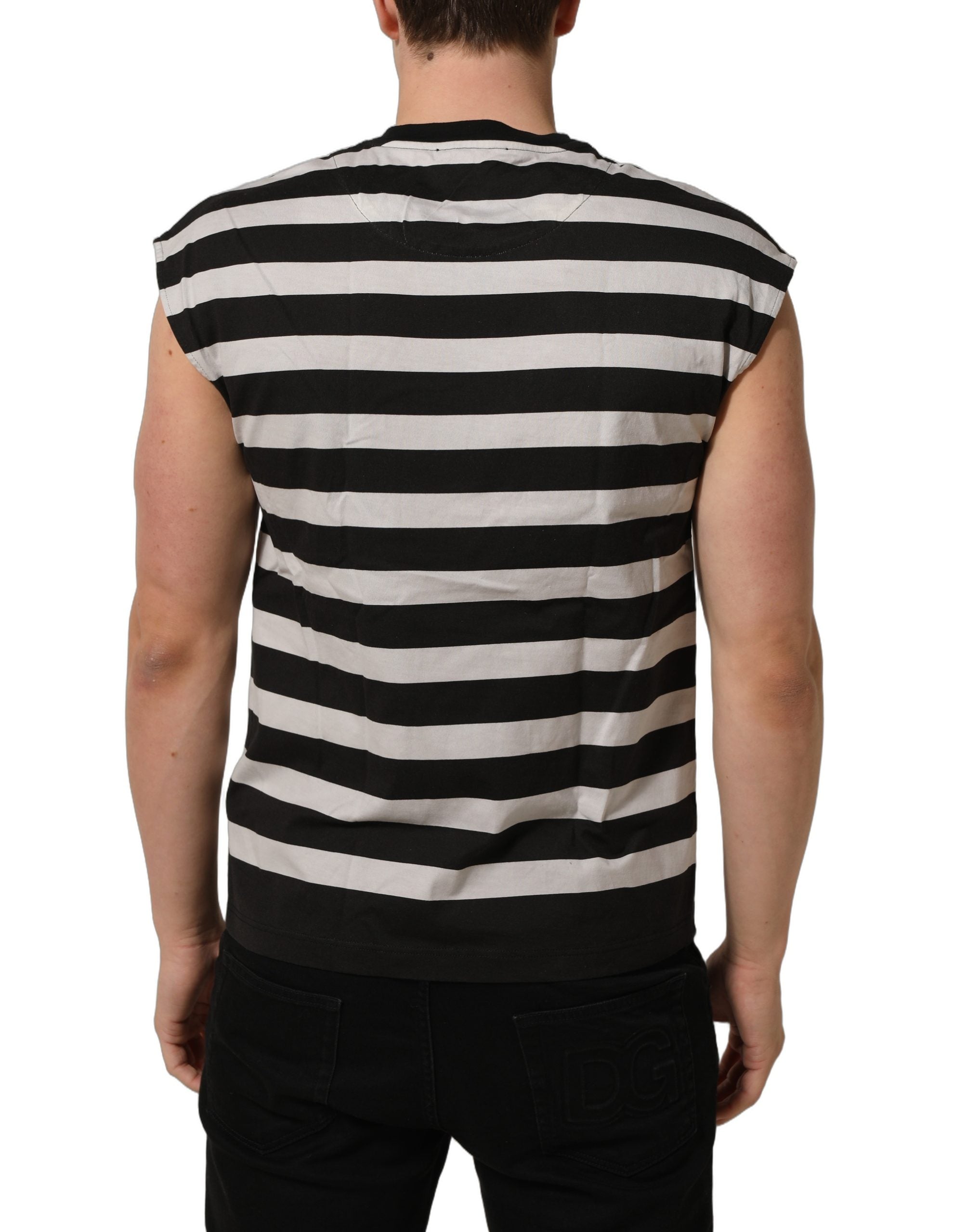 Dolce & Gabbana Black White Stripes Cotton Sleeveless T-shirt