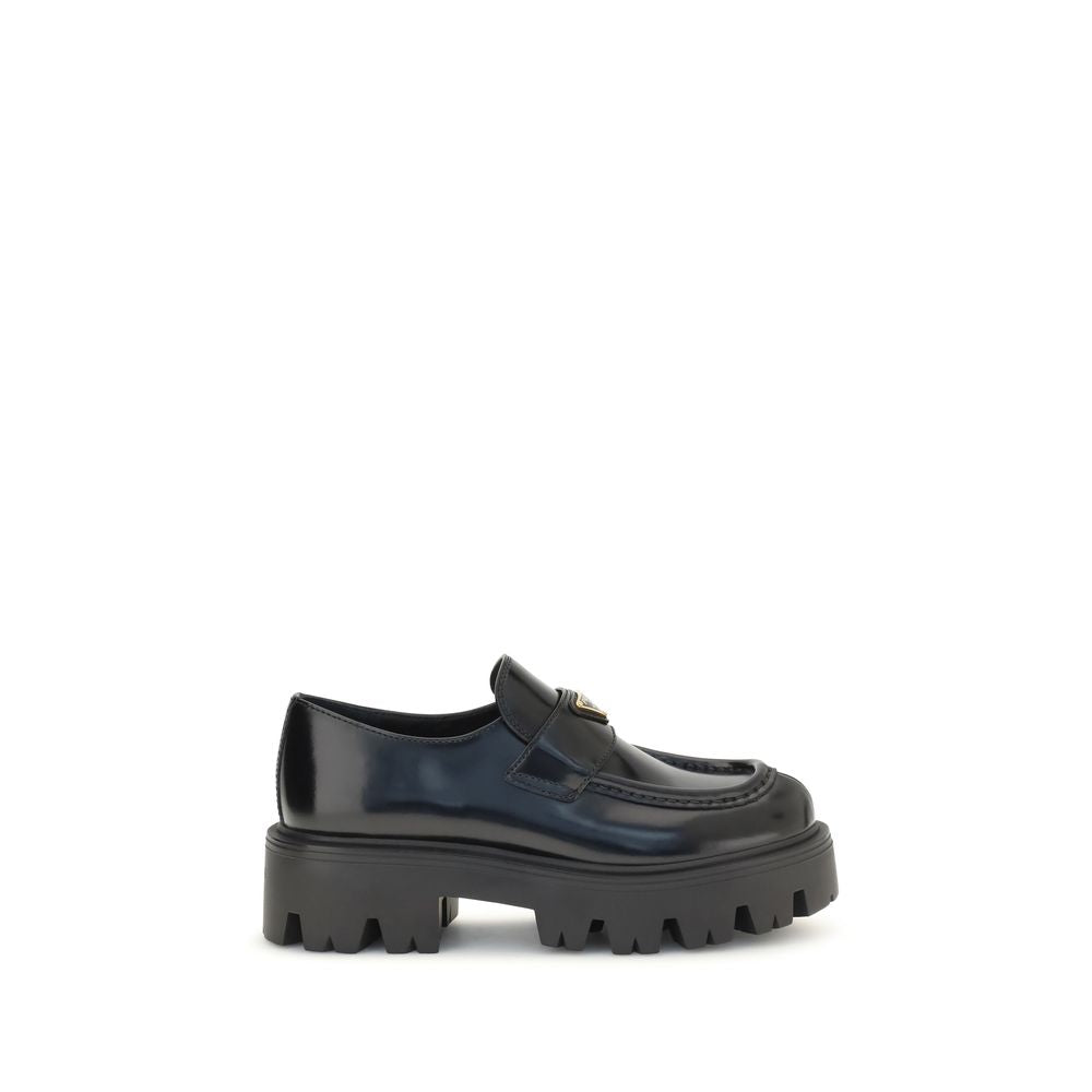 Prada Black Calf Leather Bos Taurus Slip-On Loafers