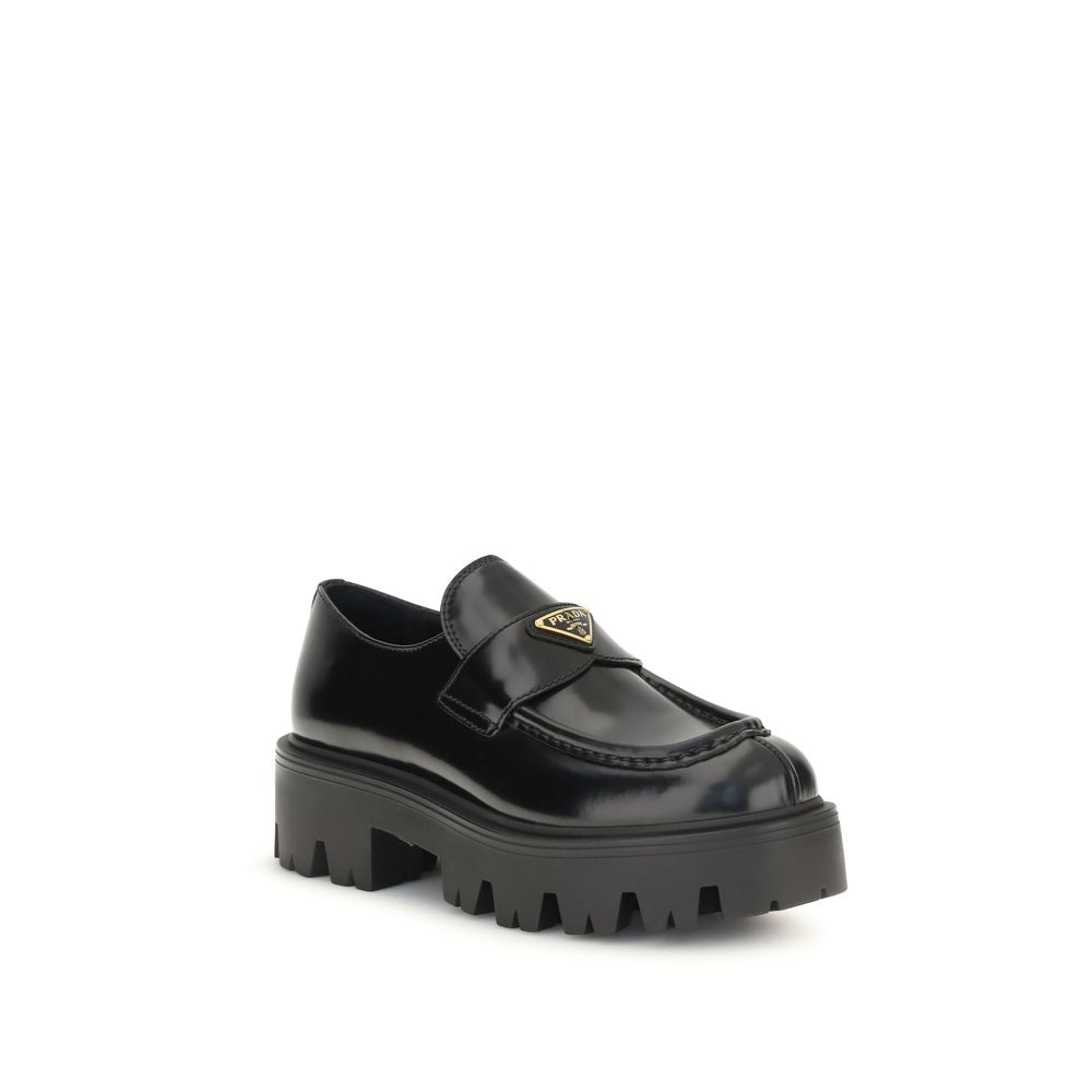 Prada Black Calf Leather Bos Taurus Slip-On Loafers