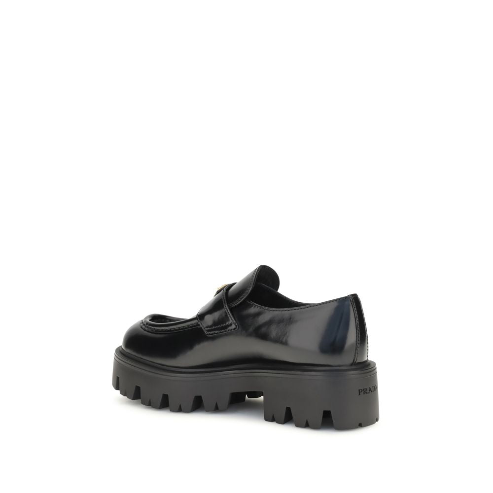 Prada Black Calf Leather Bos Taurus Slip-On Loafers