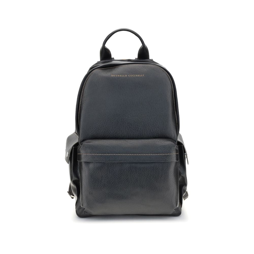 Brunello Cucinelli Black Calf Leather Bos Taurus Backpack