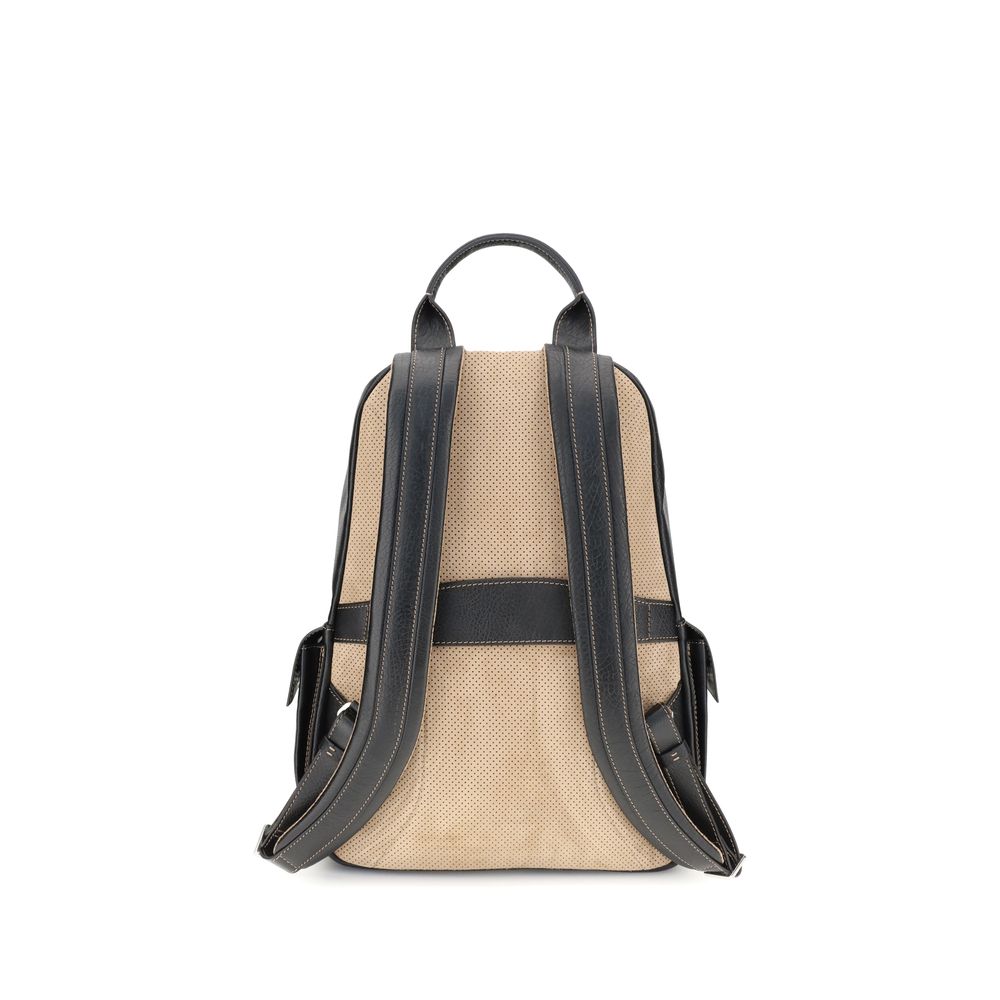 Brunello Cucinelli Black Calf Leather Bos Taurus Backpack