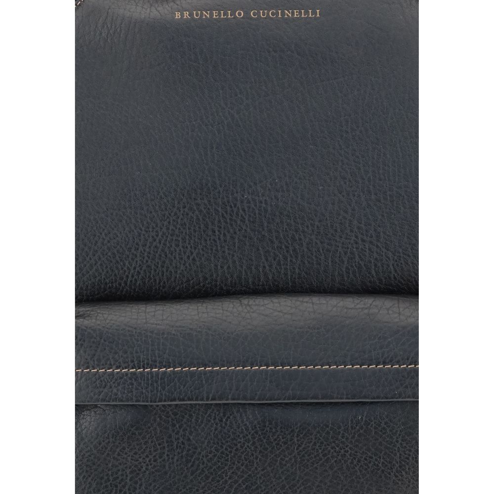 Brunello Cucinelli Black Calf Leather Bos Taurus Backpack