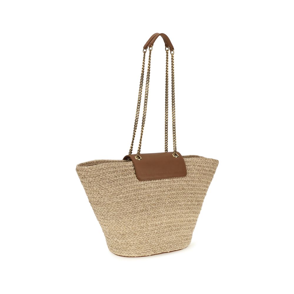 Saint Laurent Beige Raffia Shoulder Bag