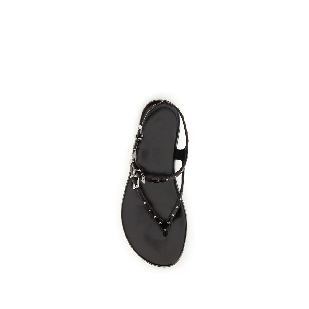 Chloé Black Calf Leather Bos Taurus Flat Sandals