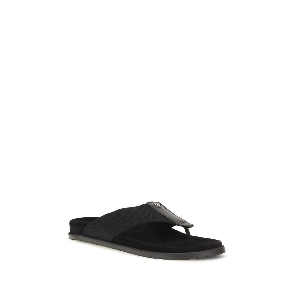 Dolce & Gabbana Black Polyester Flip-Flop Sandals