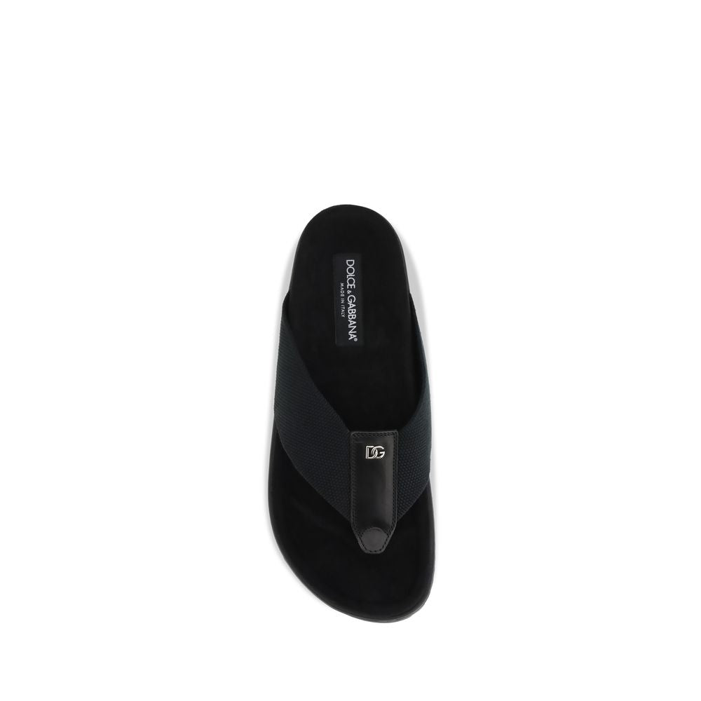 Dolce & Gabbana Black Polyester Flip-Flop Sandals