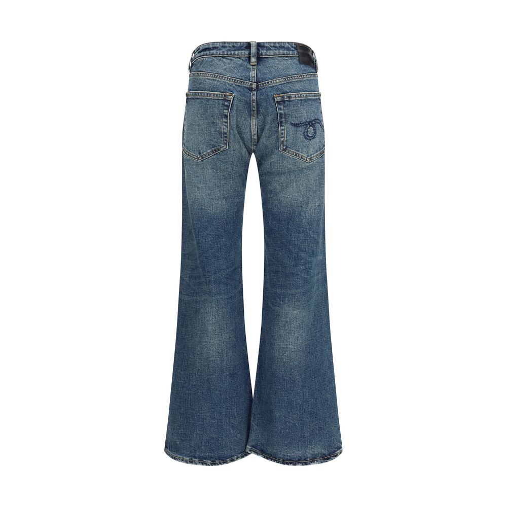 R13 Blue Cotton Flared Jeans