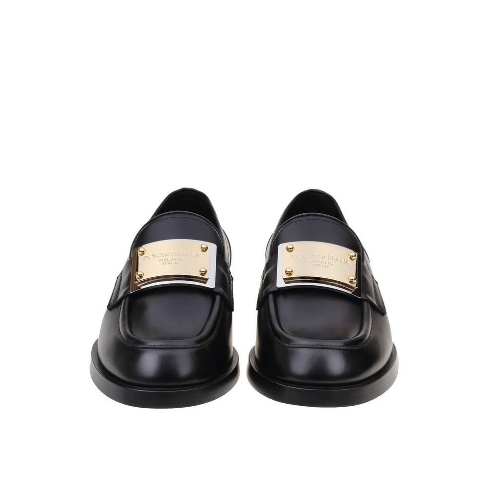 Dolce & Gabbana Black Calfskin Slip-On Loafers