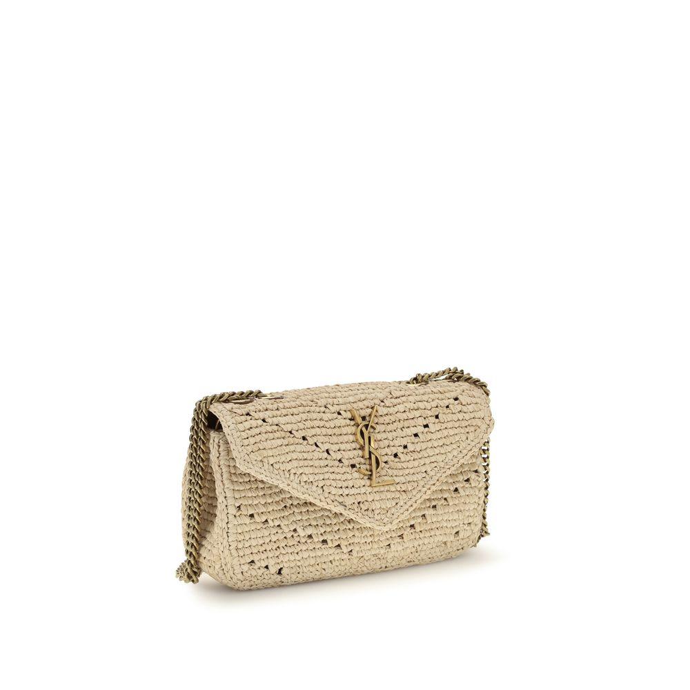 Saint Laurent Beige Raffia Shoulder Bag