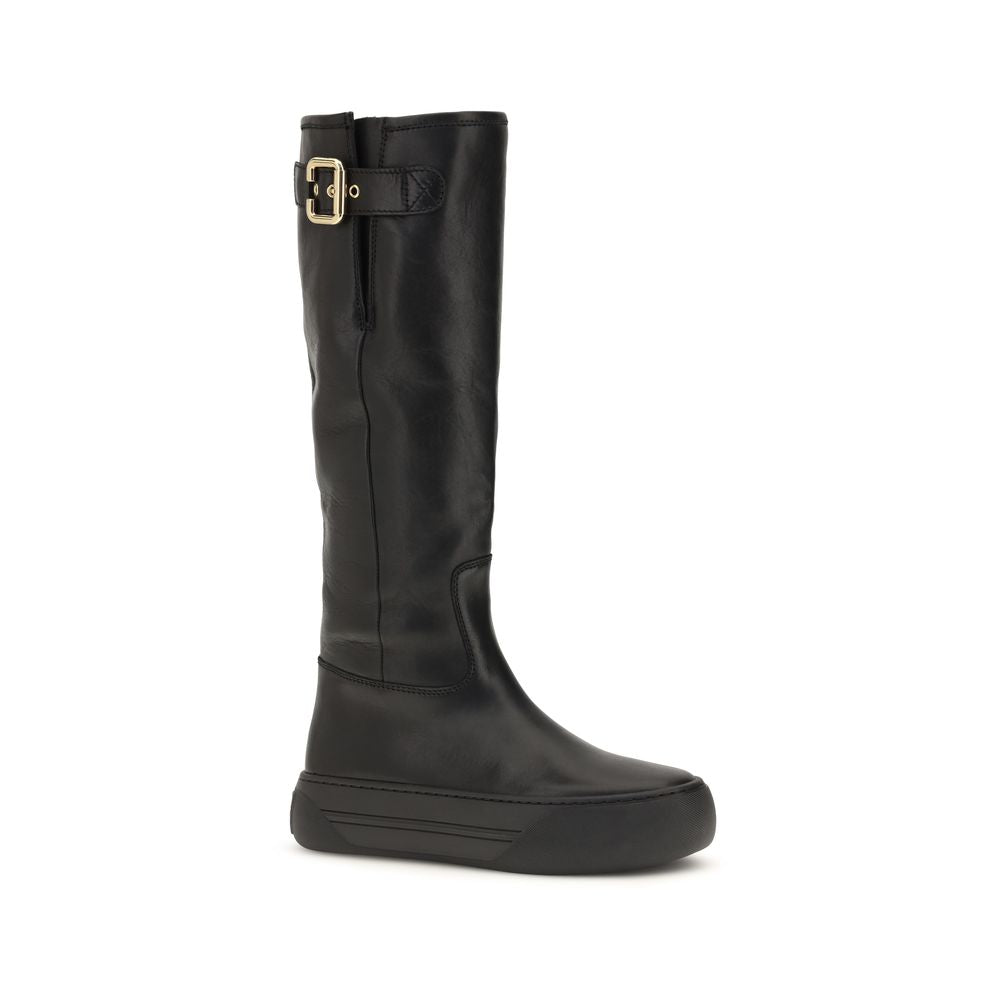 Chloé Black Calf Leather Bos Taurus Flat Boots