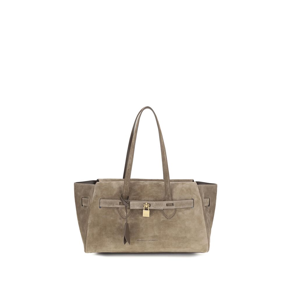Brunello Cucinelli Beige Suede Leather Shoulder Bag