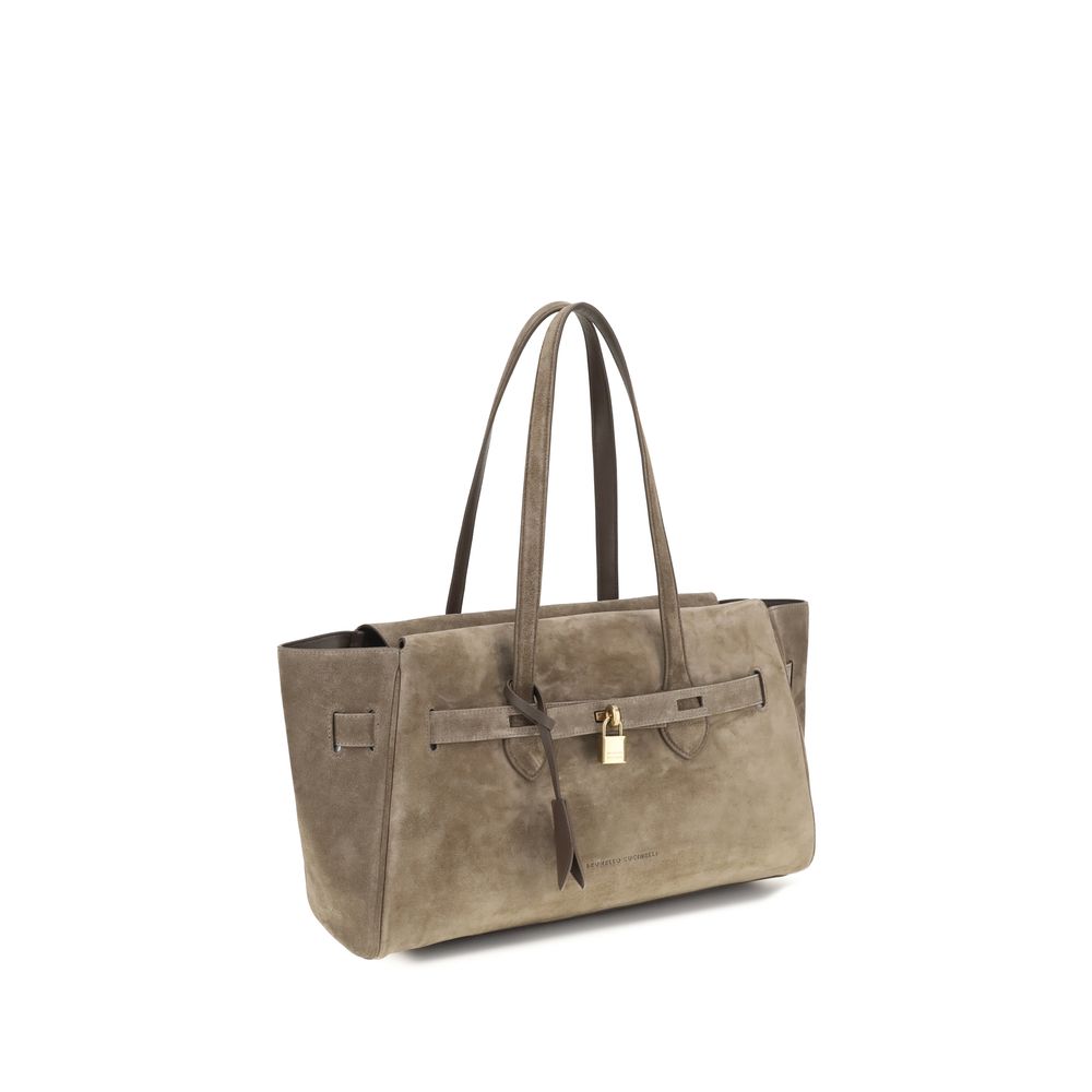 Brunello Cucinelli Beige Suede Leather Shoulder Bag