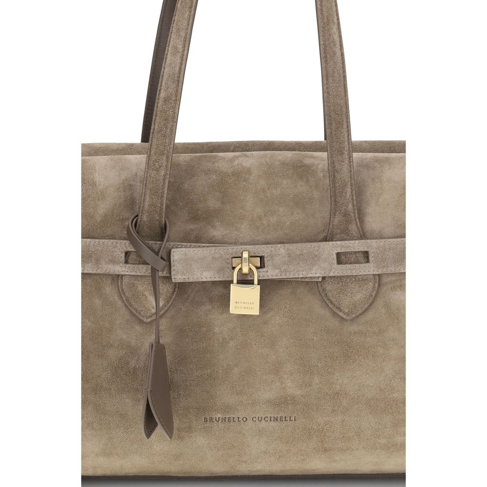 Brunello Cucinelli Beige Suede Leather Shoulder Bag