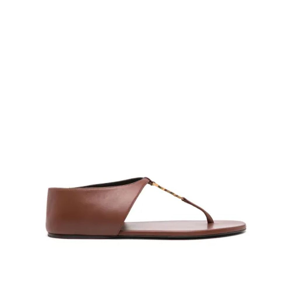 Saint Laurent Brown Lamb Leather Flip-Flop Sandals