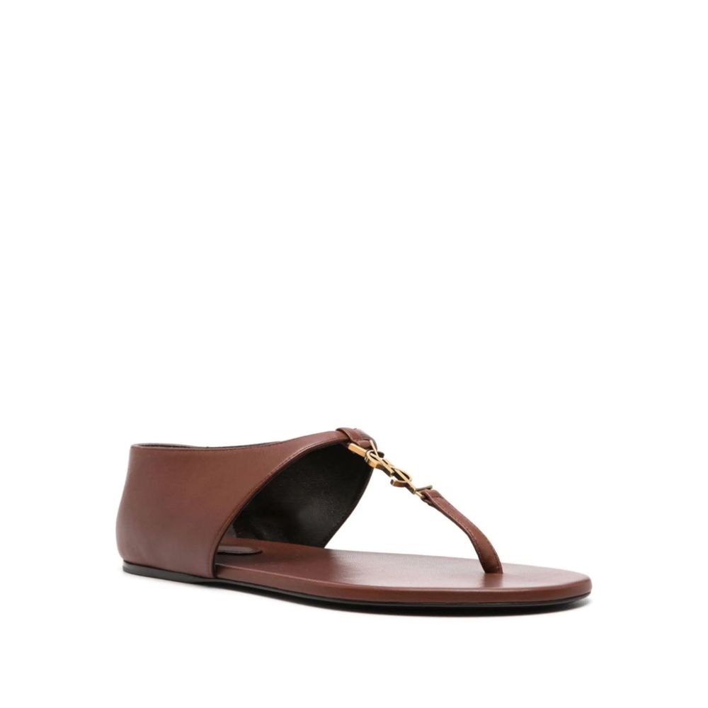 Saint Laurent Brown Lamb Leather Flip-Flop Sandals