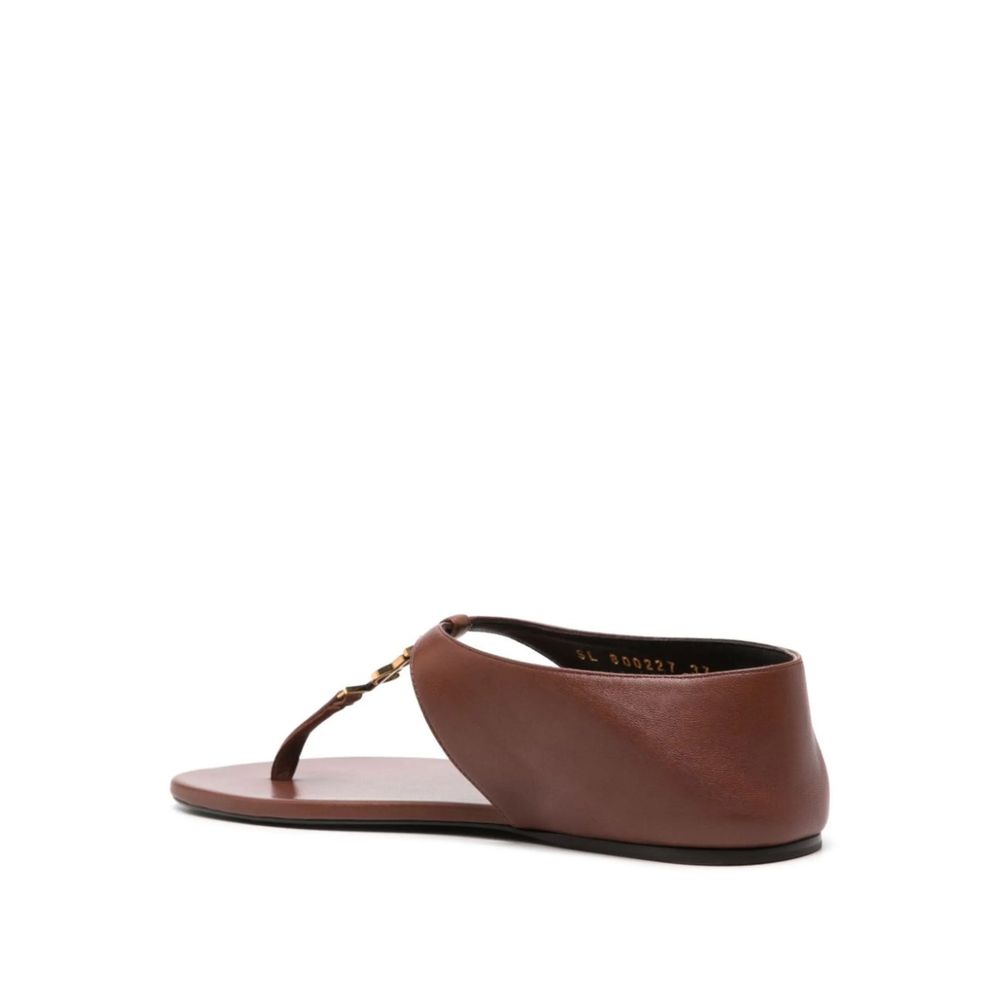 Saint Laurent Brown Lamb Leather Flip-Flop Sandals