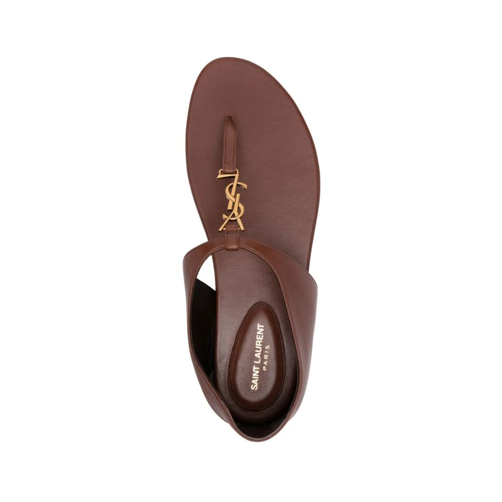 Saint Laurent Brown Lamb Leather Flip-Flop Sandals