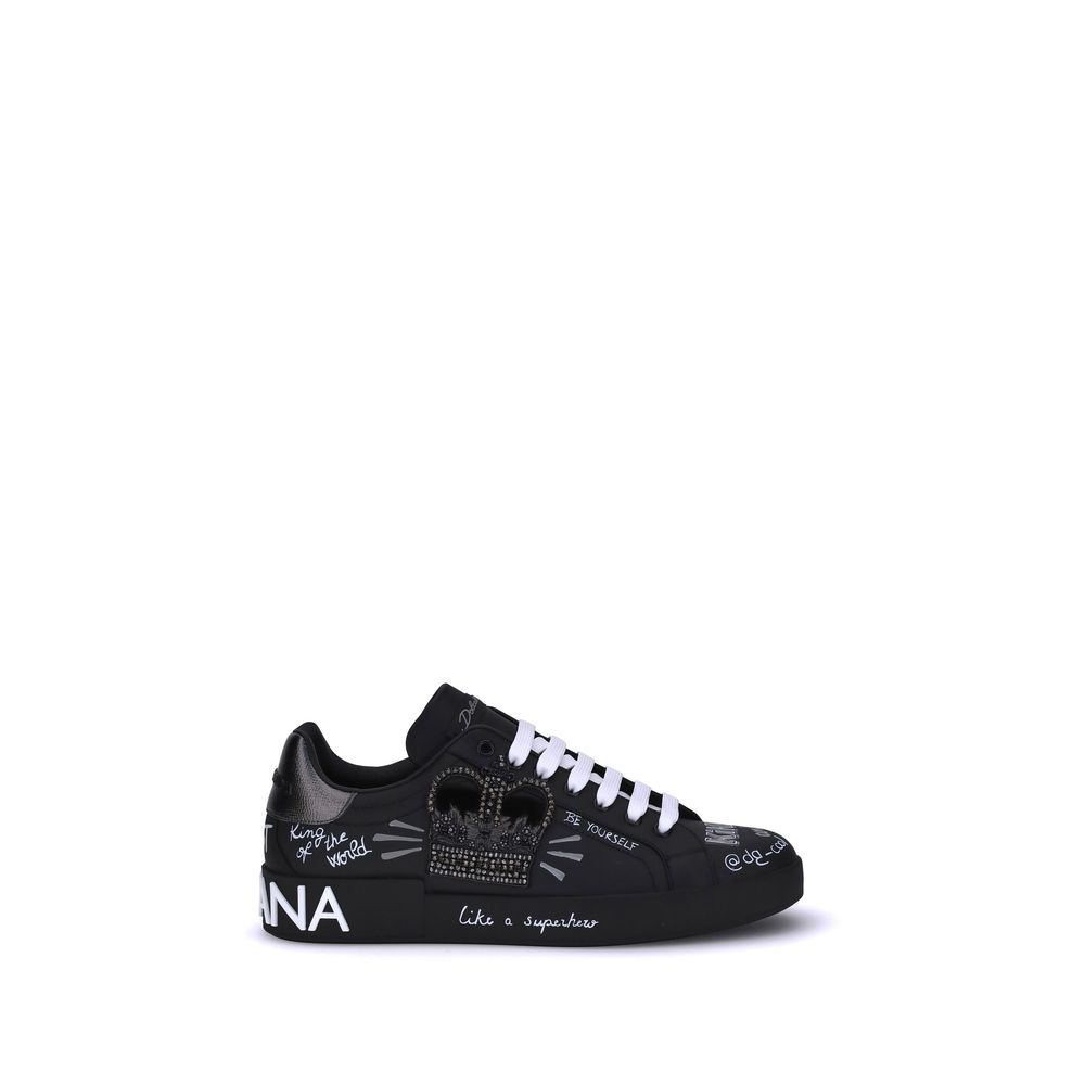 Dolce & Gabbana Black Calf Leather Bos Taurus Athletic Sneakers