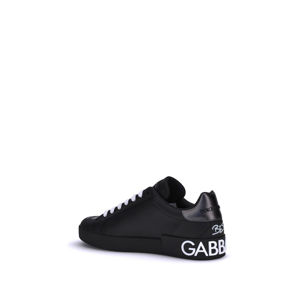 Dolce & Gabbana Black Calf Leather Bos Taurus Athletic Sneakers