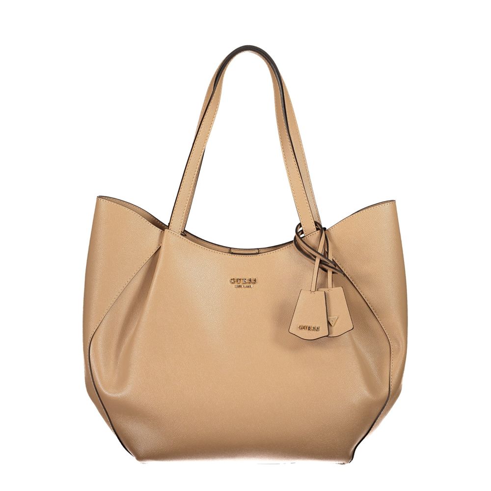 Guess Jeans Beige Polyurethane Women's Bag with Shoulder Handles