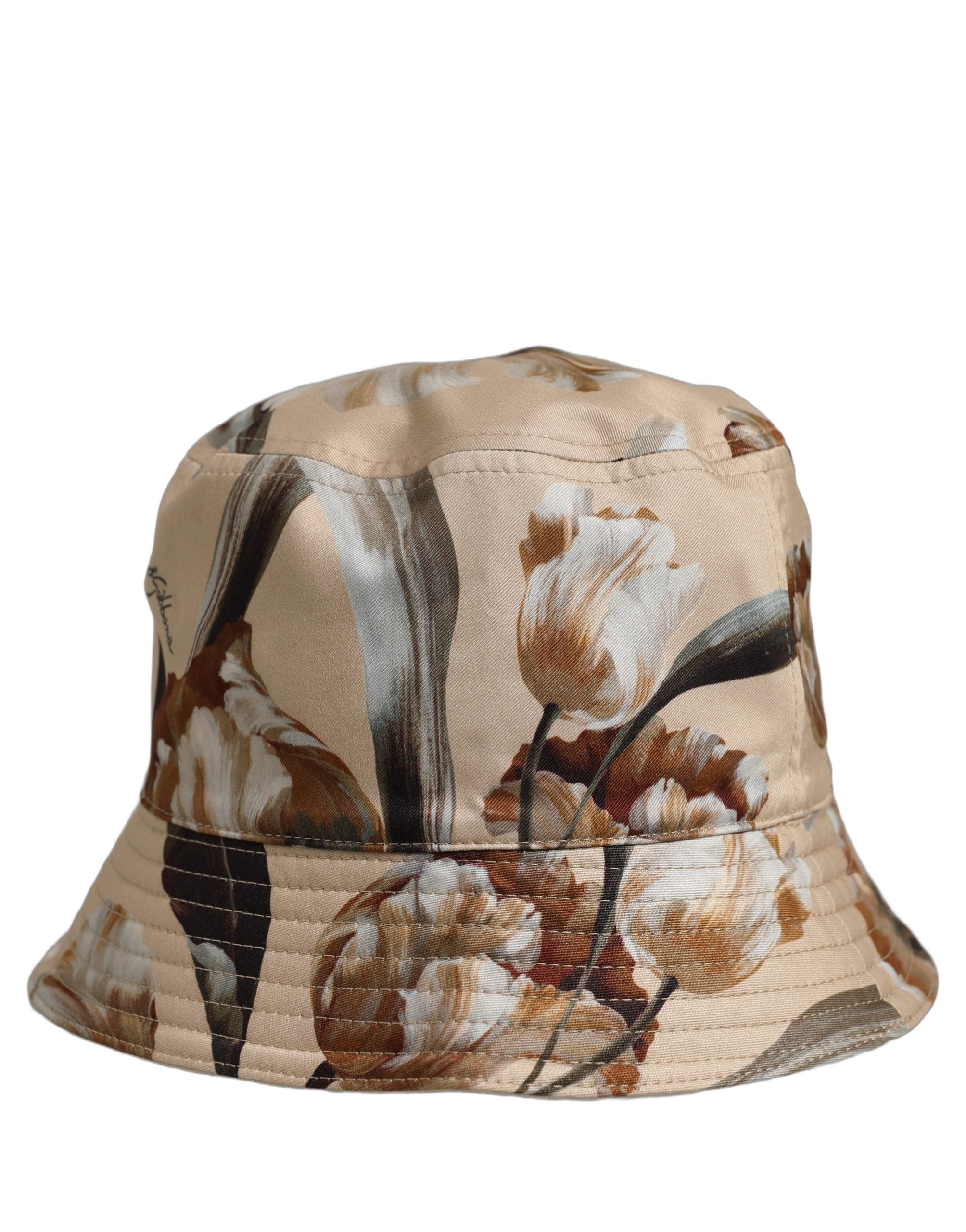 Dolce & Gabbana Men Beige Floral Wide Brim Bucket Capello Hat