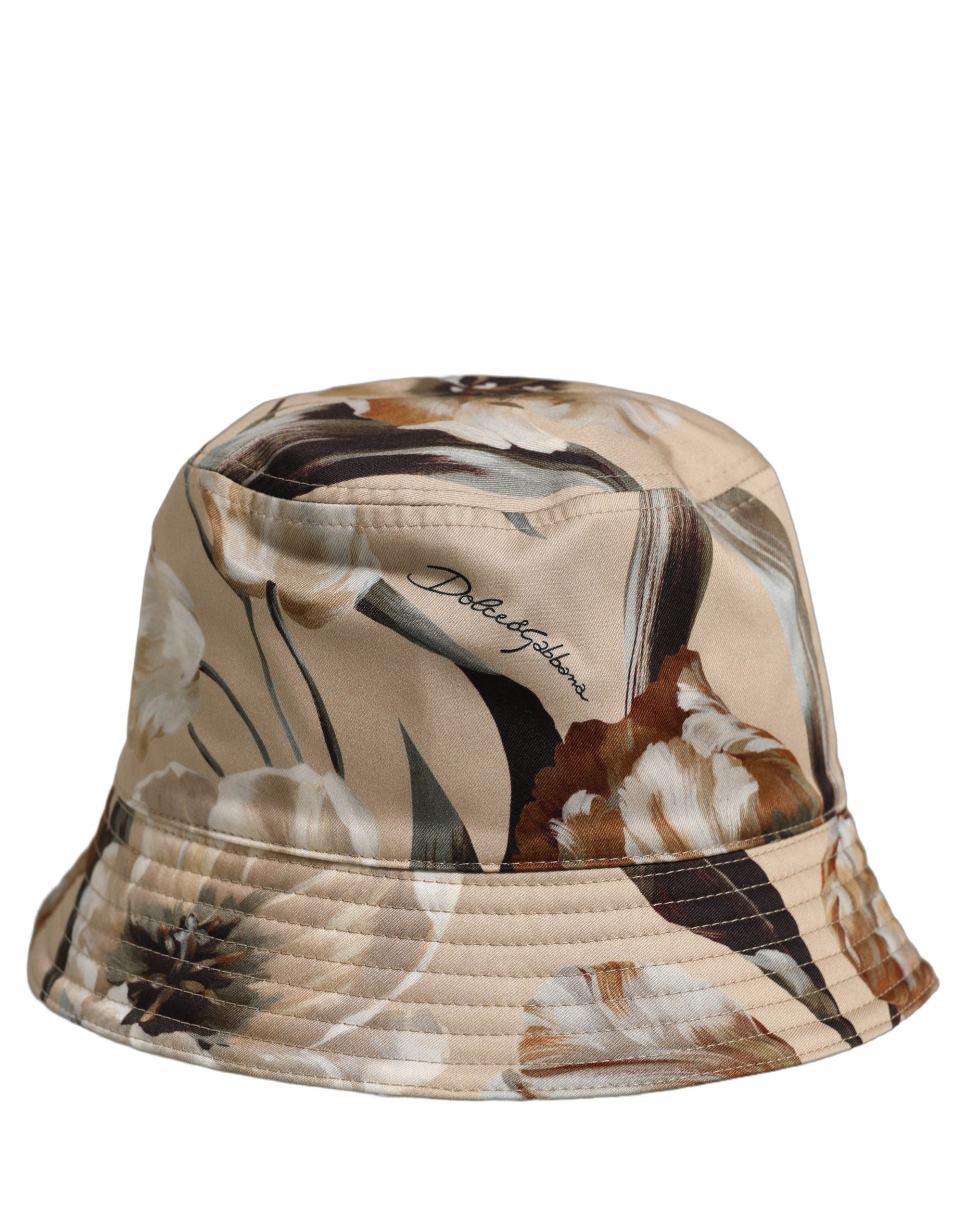 Dolce & Gabbana Men Beige Floral Wide Brim Bucket Capello Hat