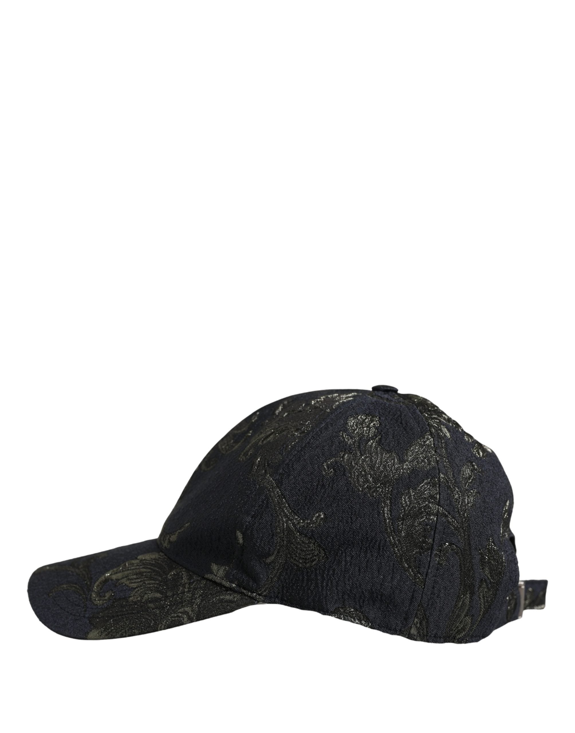 Dolce & Gabbana Men Black Floral Barocco Cotton Baseball Cap Hat