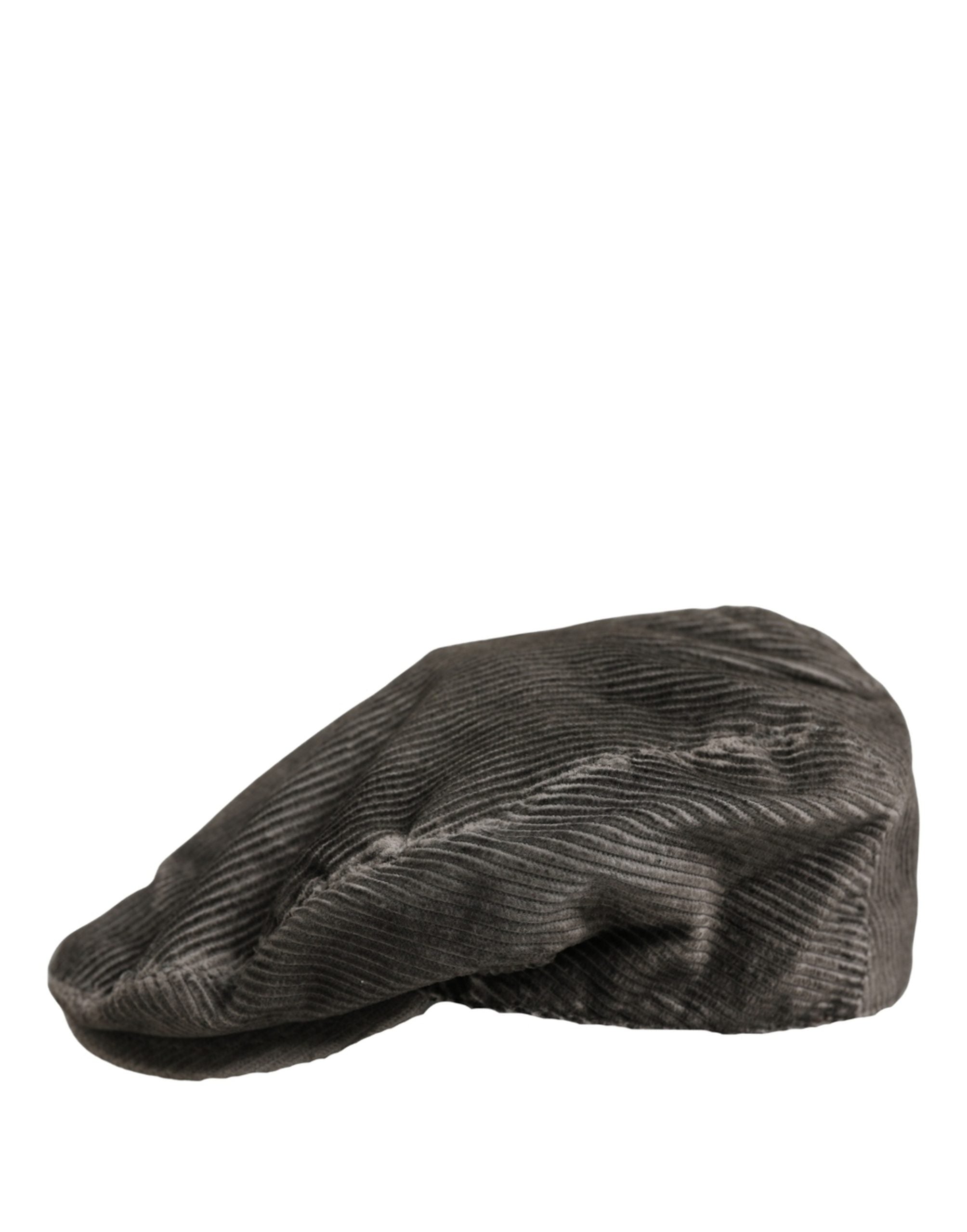 Dolce & Gabbana Men Grey Cotton Corduroy Cloth Newsboy Cap Hat