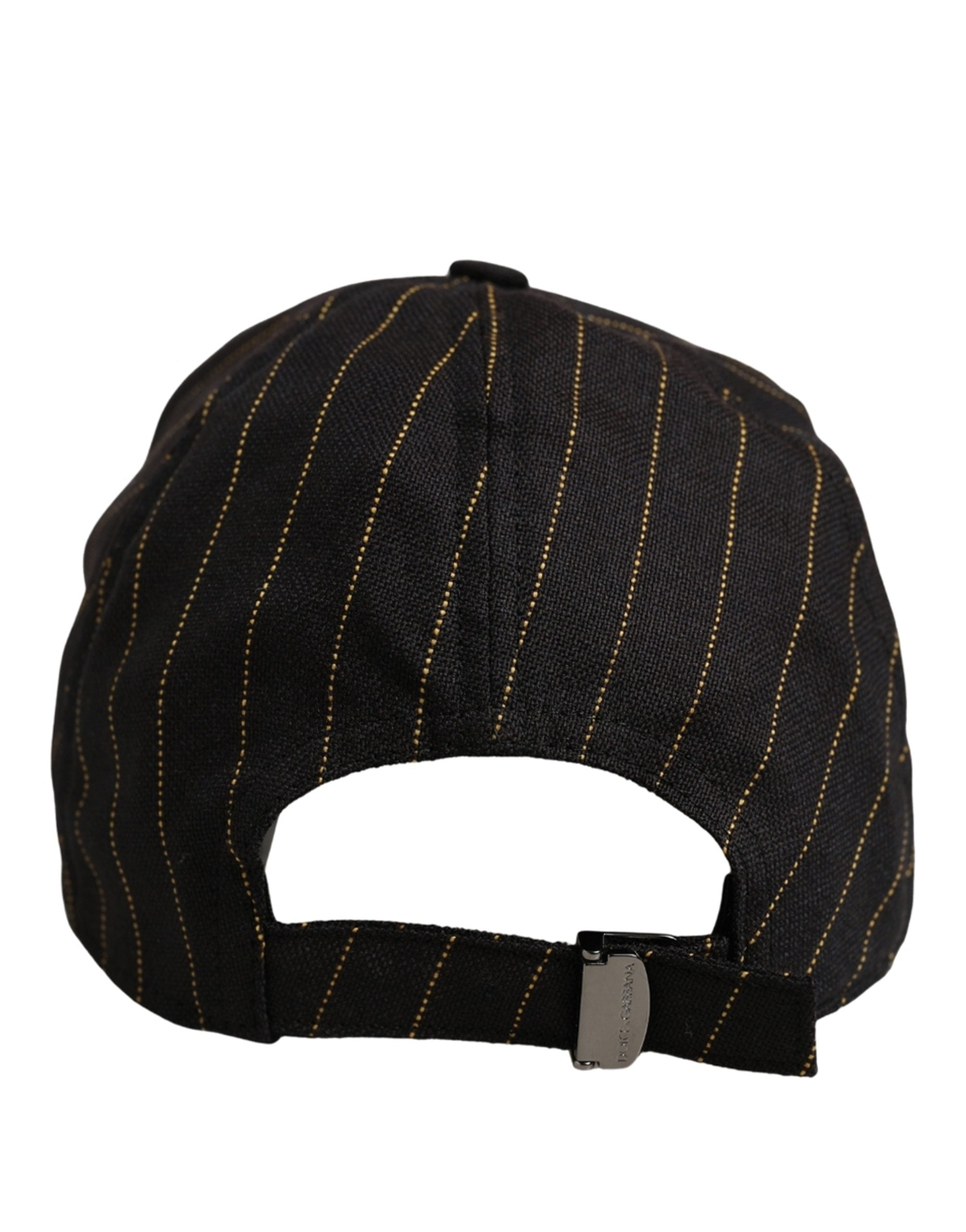 Dolce & Gabbana Black Gold Pinstriped Cotton Baseball Cap Hat