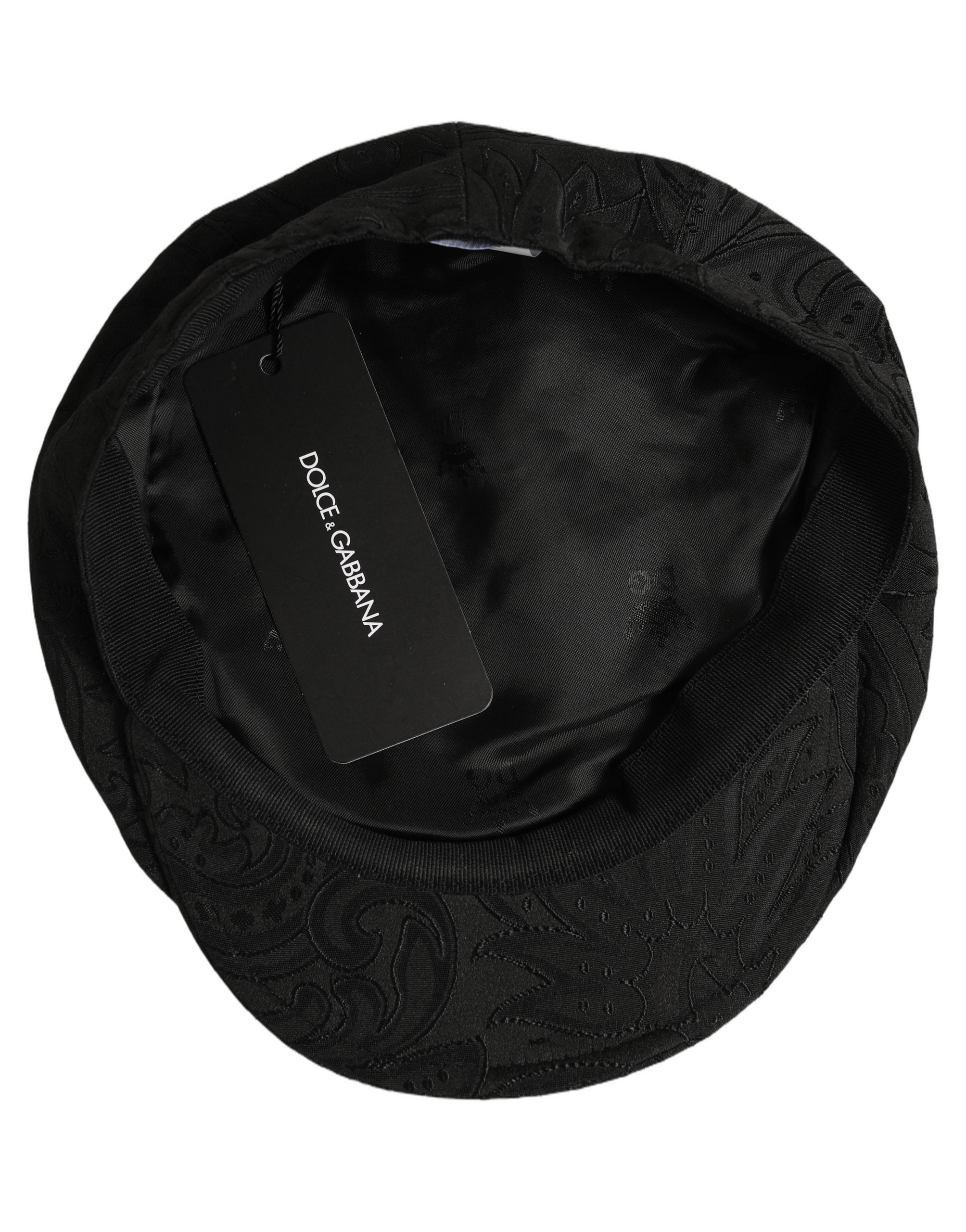 Dolce & Gabbana Men Black Floral Jacquard Newsboy Capello Hat
