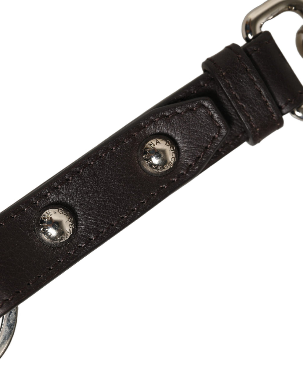 Dolce & Gabbana Black Plain Leather Silver Brass Keyring Holder Keychain