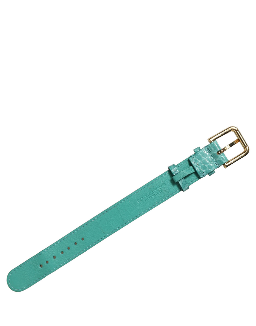 Dolce & Gabbana Blue Embossed Leather Gold Buckle Belt Strap Bracelet