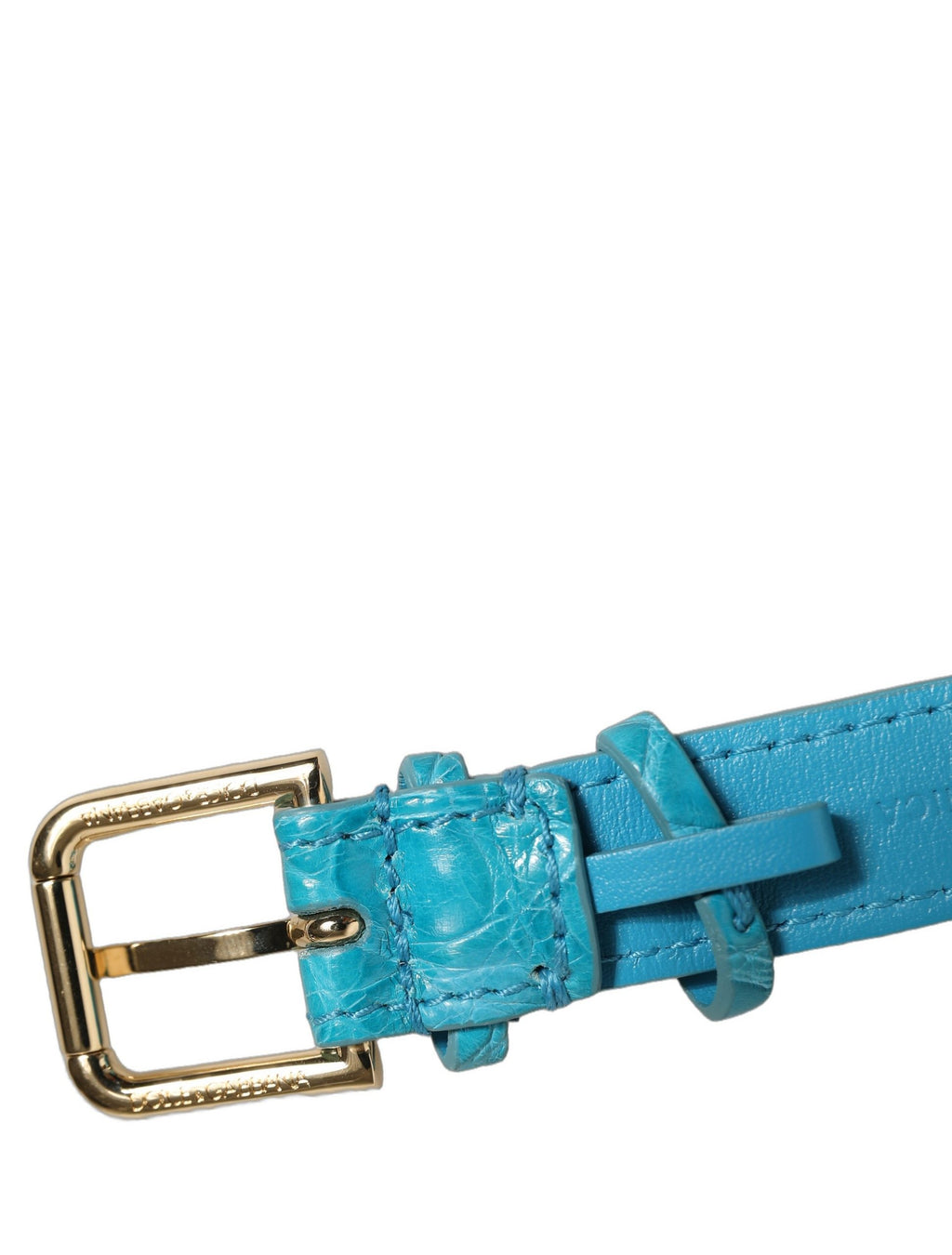 Dolce & Gabbana Turquoise Texture Leather Gold Buckle Belt Strap Bracelet