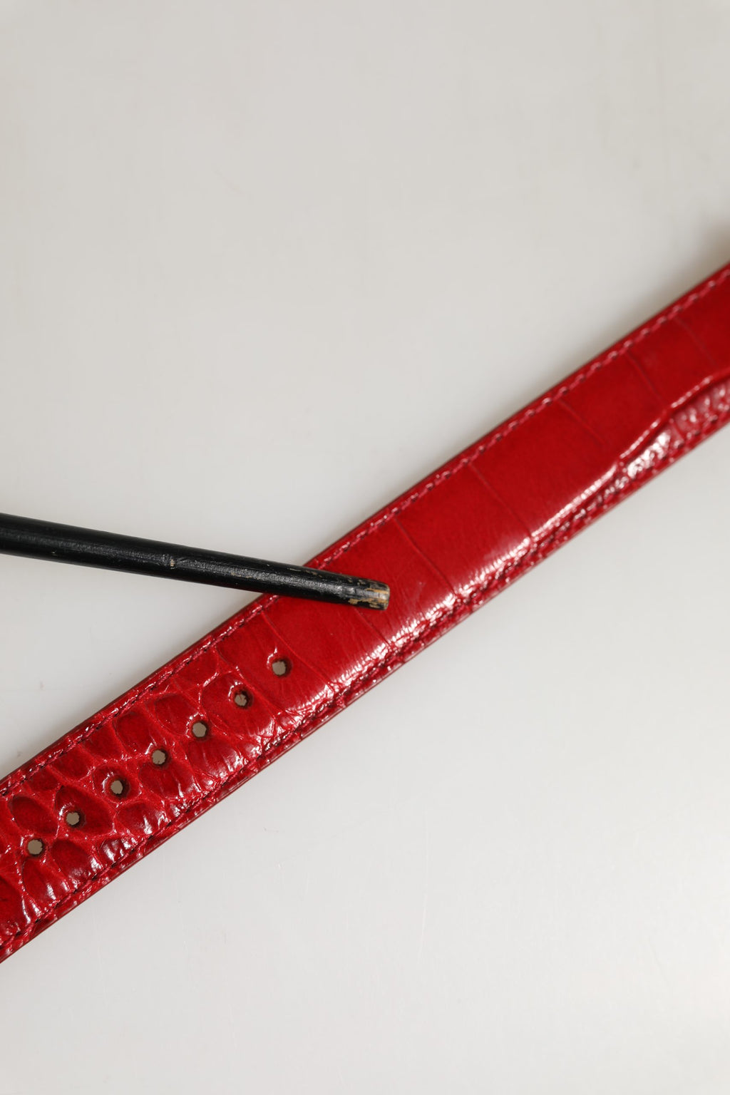 Dolce & Gabbana Red Embossed Leather Gold Buckle Belt Strap Bracelet
