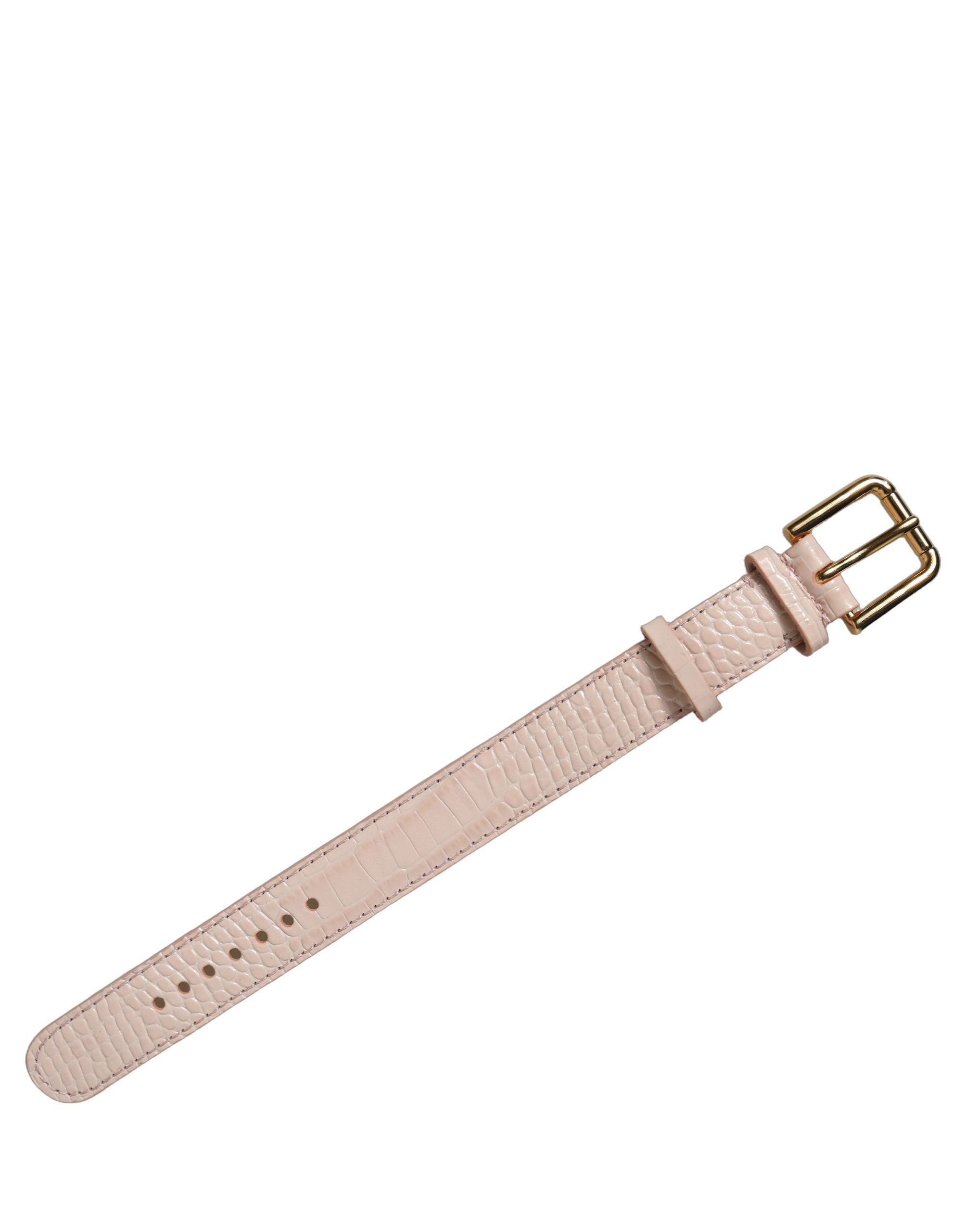 Dolce & Gabbana Pink Embossed Leather Gold Buckle Belt Strap Bracelet