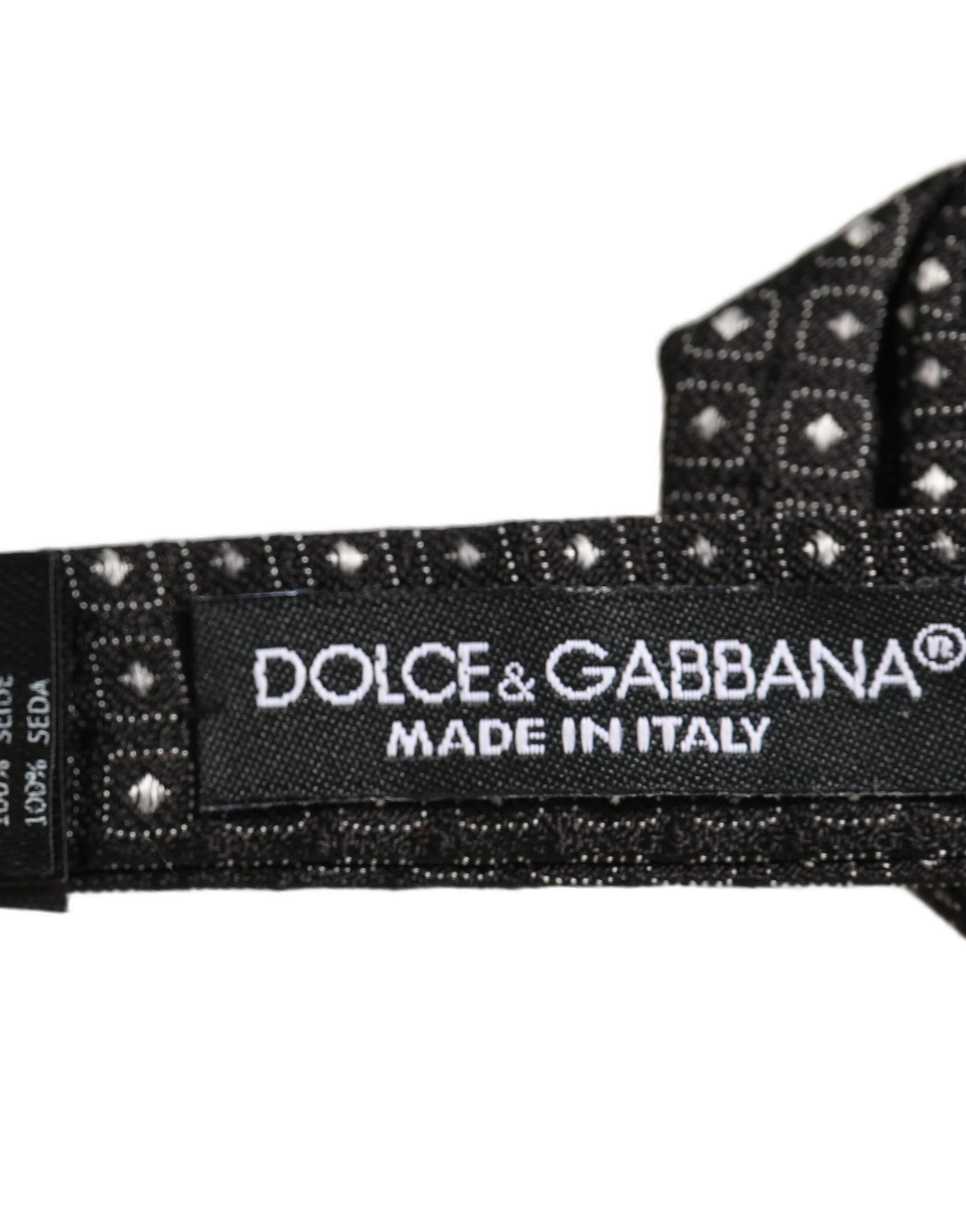 Dolce & Gabbana Men Dark Gray Polka Dot Silk Adjustable Neck Papillon Bow Tie