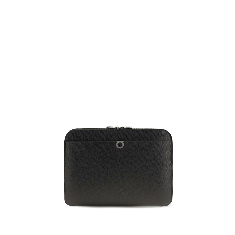 Ferragamo Black Calf Leather Bos Taurus Shoulder Bag