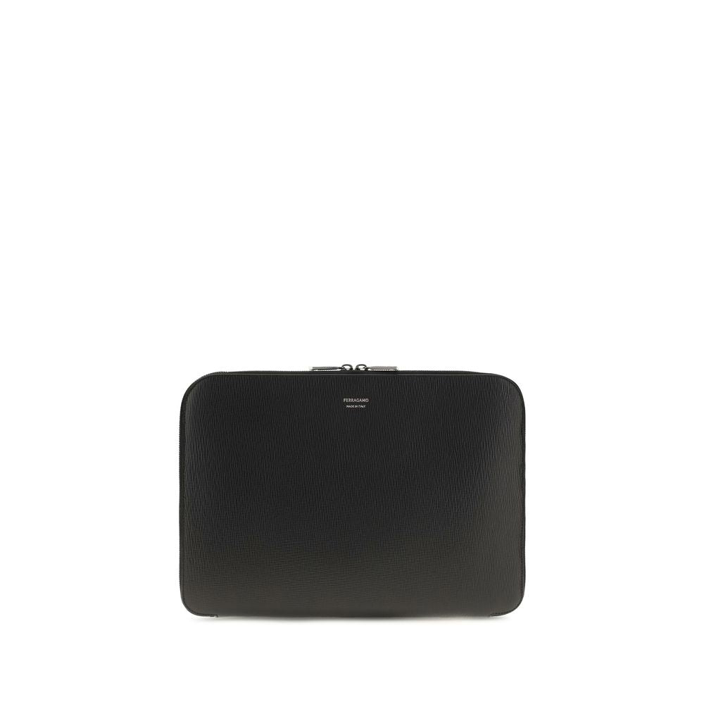 Ferragamo Black Calf Leather Bos Taurus Shoulder Bag