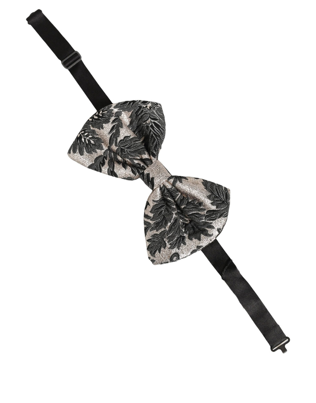 Dolce & Gabbana Men Dark Gray Silver Floral Adjustable Neck Papillon Bow Tie