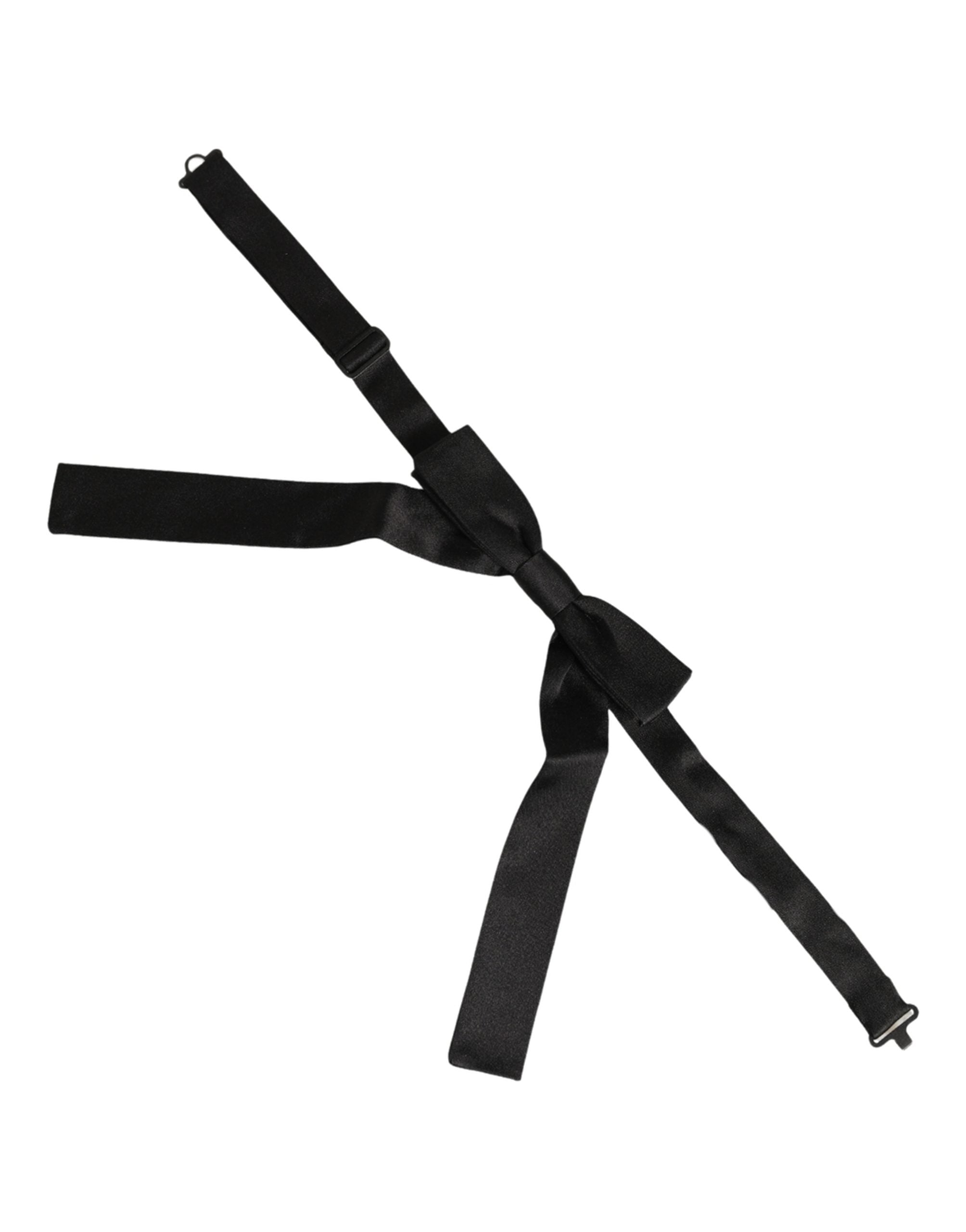 Dolce & Gabbana Men Black 100% SIlk Adjustable Neck Papillon Bow Tie