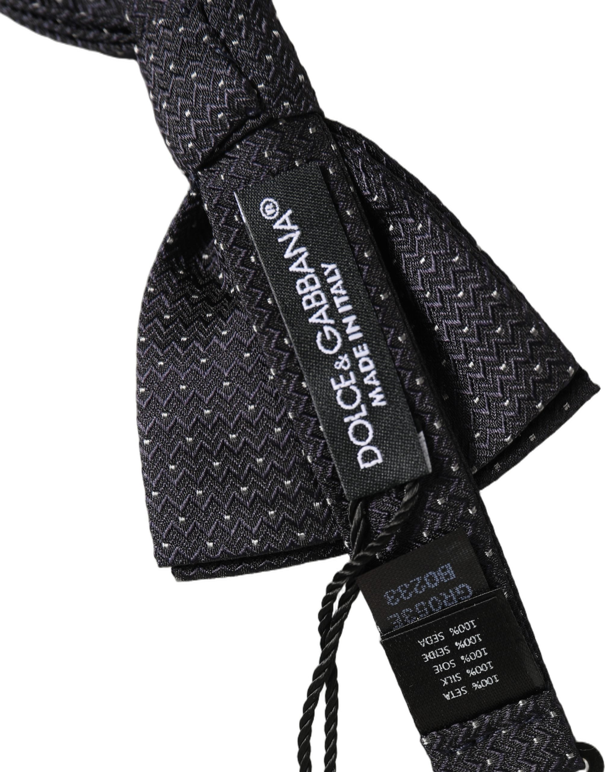 Dolce & Gabbana Dark Blue White Polka Dot Adjustable Neck Papillon Bow Tie