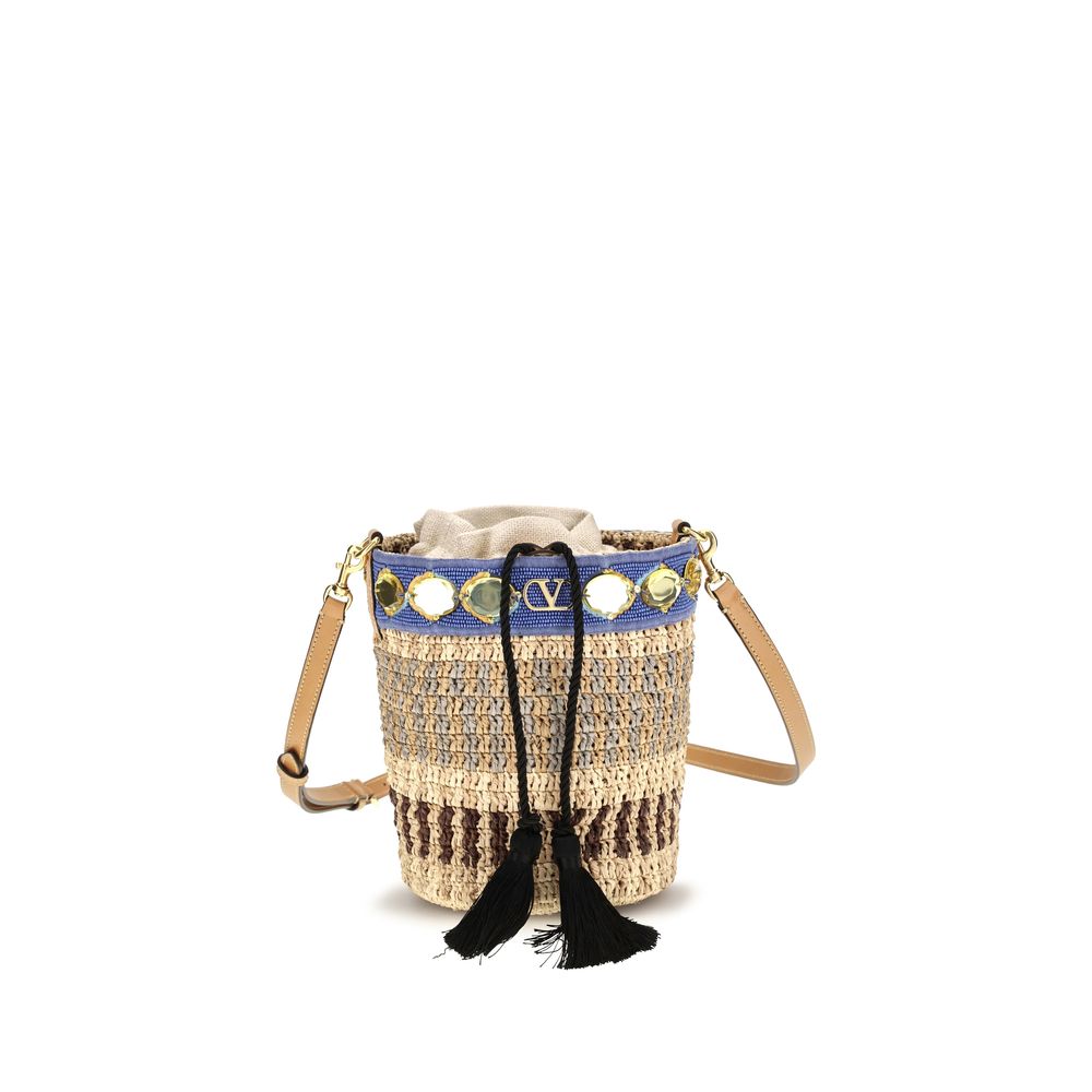 Valentino Garavani Beige Raffia Backet Bag