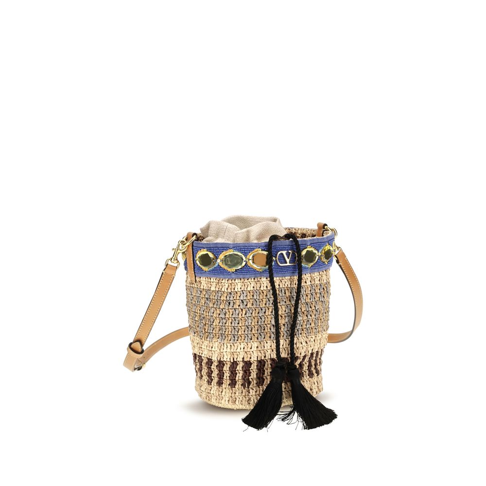 Valentino Garavani Beige Raffia Backet Bag