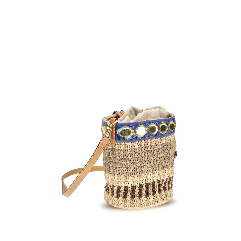 Valentino Garavani Beige Raffia Backet Bag