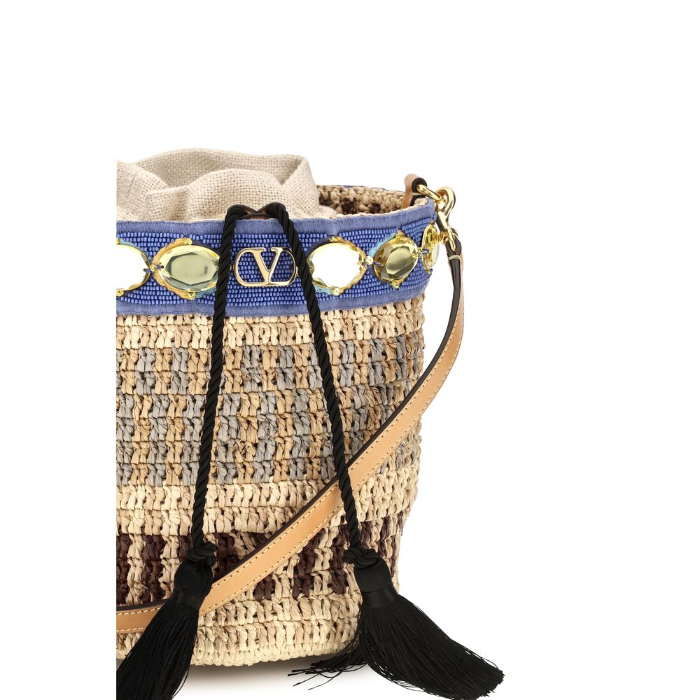 Valentino Garavani Beige Raffia Backet Bag