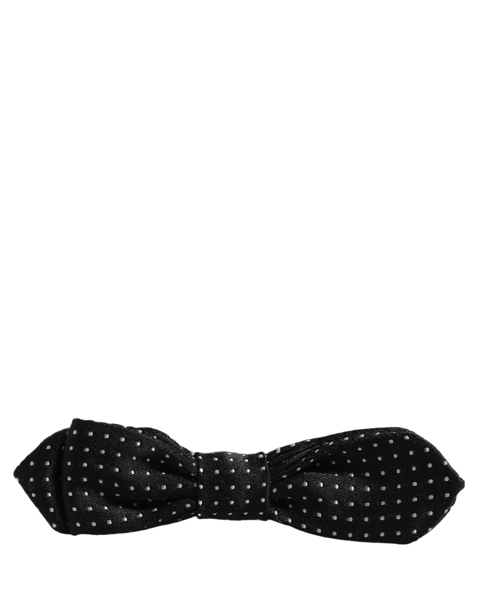 Dolce & Gabbana Black Dark Gray Polka Dot Adjustable Neck Papillon Bow Tie
