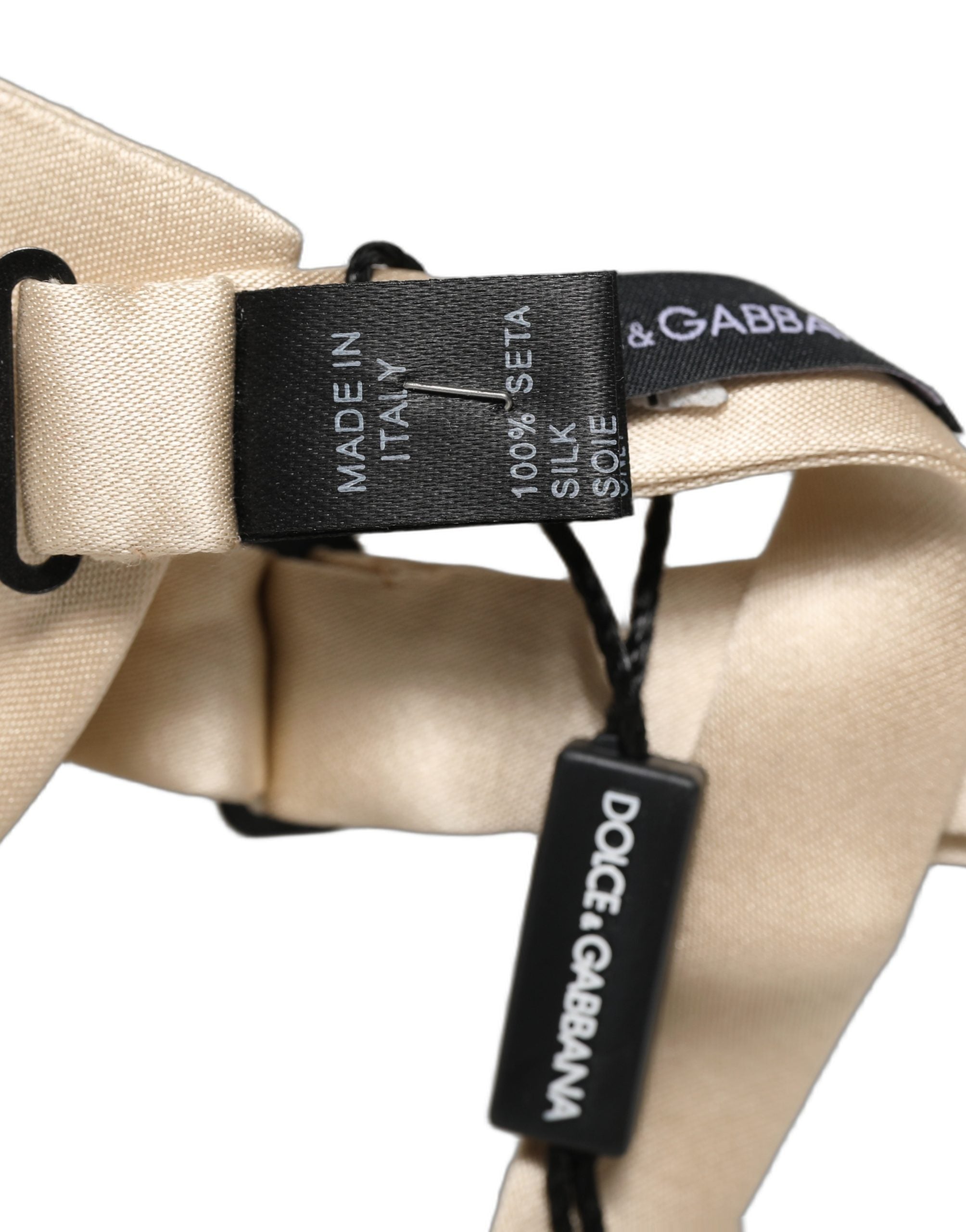Dolce & Gabbana Men Beige 100% Silk Adjustable Neck Papillon Bow Tie